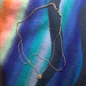 Long Silver Pendant Double Chain Necklace